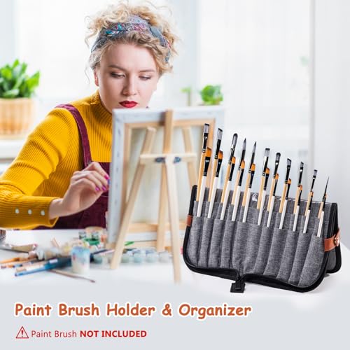 Paint Brush Holder Case for Artists, 22-Slot Paint Brush Case Pop-Up Stand - color: Gray, size: Large 6*13.5"