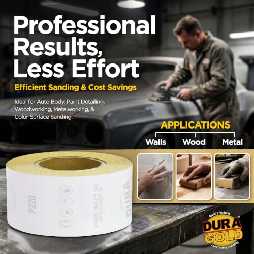 Dura-Gold Gold PSA Longboard Sandpaper, 220 Grit, 20 Yard Roll, 2-3/4" Wide - size: 220-Grit
