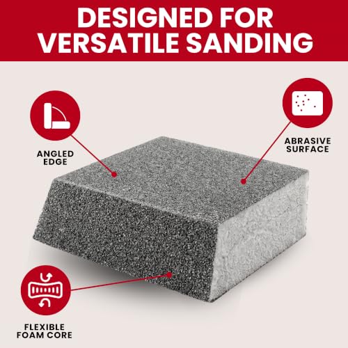 Sanding Sponge Blocks, Single Angle, 5" x 3" x 1", 80 Grit, Medium, 24 Pack - size: Single Angle, style: Medium Grit