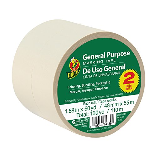Duck Brand General Purpose Masking Tape, Beige, 1.88 in x 60 Yds, 2-Pack - size: 2 Rolls, 1.88" Width