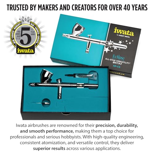 Iwata Eclipse HP-CS Airbrush - Gravity Feed Dual Action, High-Flow Atomization for Fine Detail to Wide Coverage – E3 Nozzle, 0.24 oz Cup – Ideal for Artists, Model Painting, Cosplay & More
