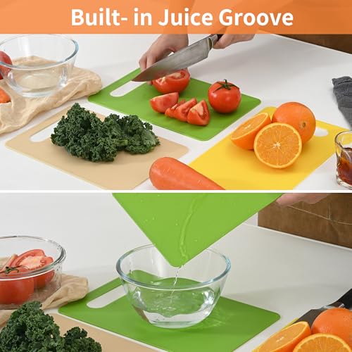 Luckyiren Plastic Cutting Board Set, 4-Piece Small Color-Coded Kitchen Mats - color: Macaron; 6-Pack