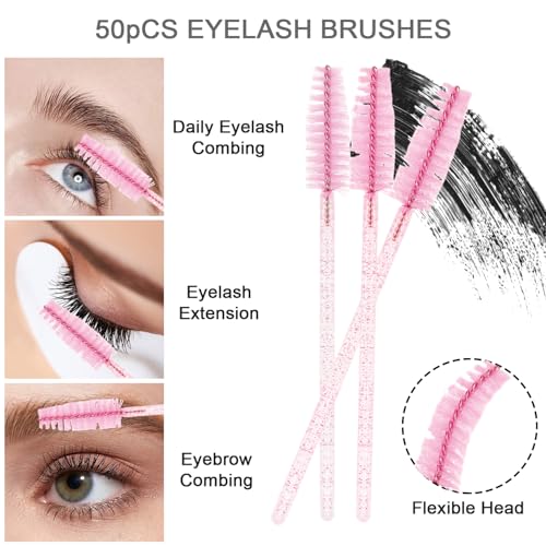 200Pcs Eyelash Extension Kit, Lash Spoolies Extension Supplies Eyebrow Brush Mascara Wands Lip Brushes Applicators Disposable Micro Swab Brushes for Lash Extensions Brow Lamination Kit, Crystal Pink - color: Crystal Pink