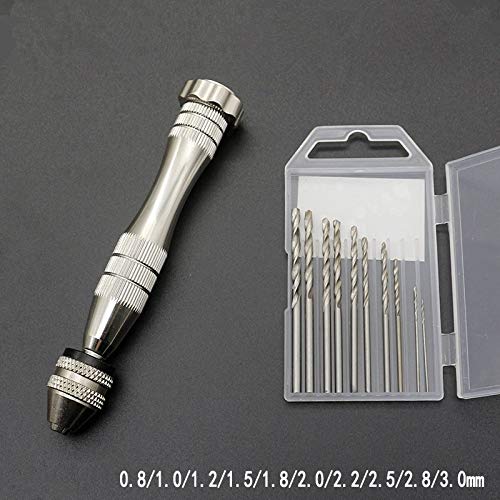 KINGFOREST Hand Drill, 20pc HSS Bits 0.8-3mm, for Wood Resin（Silver） - size: silver-20pcs drills