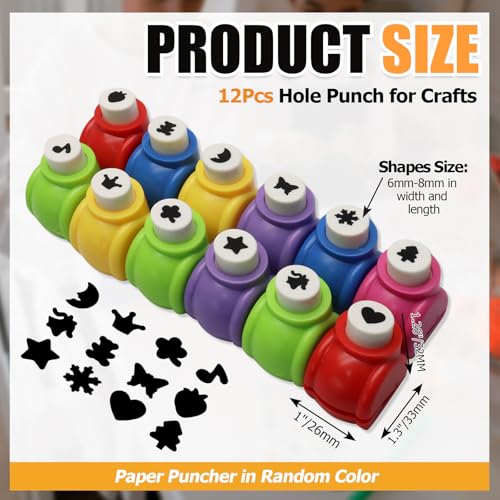 Luomorgo 12 Pcs Craft Hole Punch Shapes Set, Mini Paper Punchers