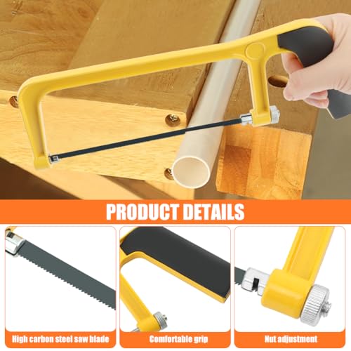 Mini Metal Mitre Box and Saw Set, 6" Hand Saw with 2 Spare Blades & Gloves - color: Yellow