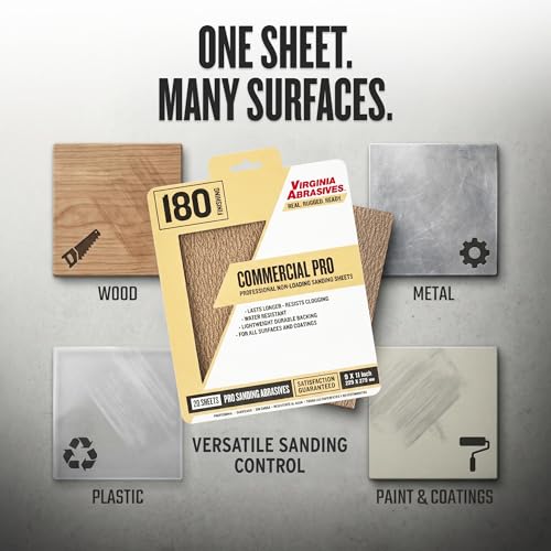 Sandpaper Sheets Commercial Pro, 180 Grit, Fine, 9” x 11”, 20 Pack