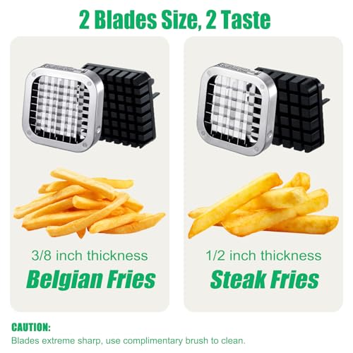 French Fry Cutter, Heavy Duty Potato Slicer, Stainless Steel Potato Chopper Set with 1/2 and 1/4 Inch Blades for Sweet Potato, Carrot, Yam, Cucumbers - size: 1/2&1/4 Cutter