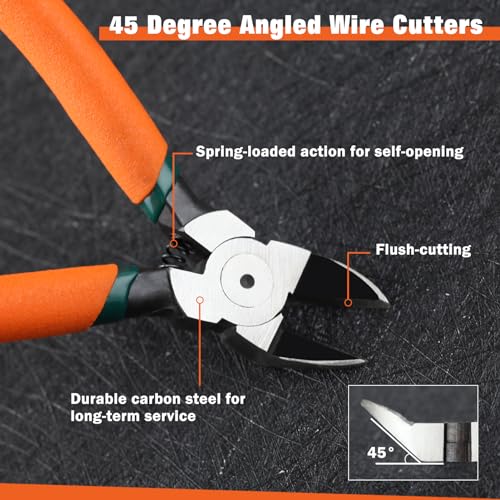 45° Angled Wire Cutters Ultra Sharp Wire Side for Precision Cutting Diagonal Pliers Flush Wire Snips