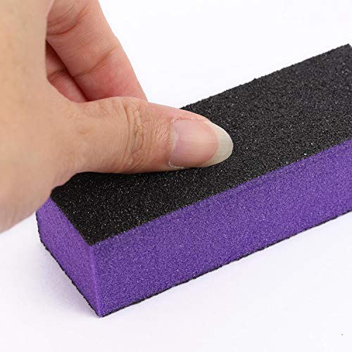 20 Pcs Nail Buffer Block Sponge Sanding Buffing File 80/120 Grit 3 Sides Nail Files for Manicure Nail Tools (Purple Black) - color: Purple