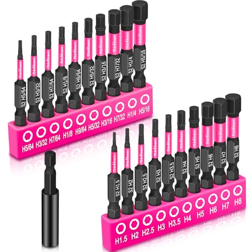 ThinkLearn 20PCS (Metric&SAE) Impact Hex Head Allen Wrench Drill Bit Set - color: Pink, size: 2" Hex Bits