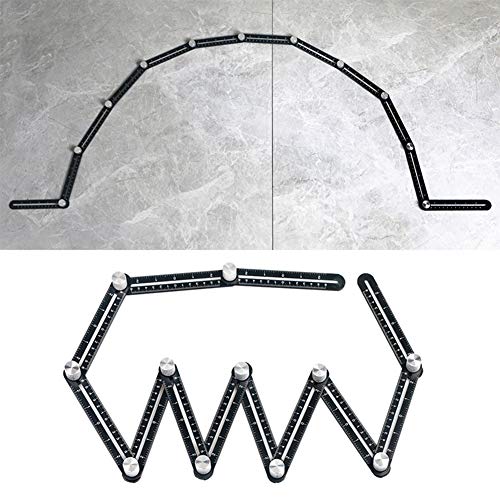 Multi Angle Measuring Ruler, 12-Sides Ruler Hole Locator Aluminum Alloy Universal Multi Angle Measuring Ruler Protractors, Adjustable Floor Tile Glass Woodworking Puncher - color: 12side