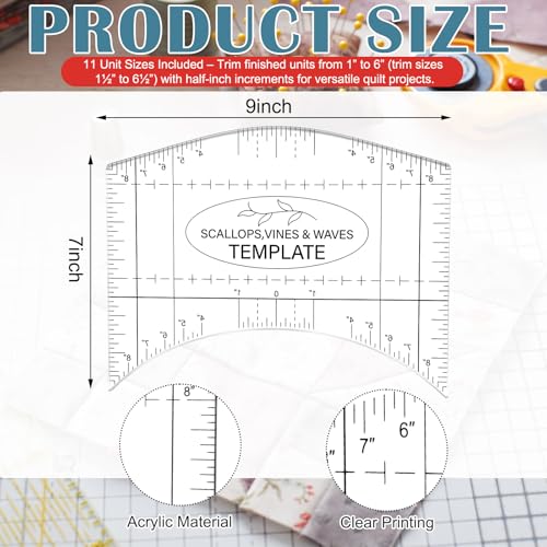 Scallop Vine Wave Design Template Acrylic Quilting Template Multi Pattern Sewing Ruler Precision Quilting Stencil Tool for DIY Sewing Quilts Pillows Tablecloth Crafts