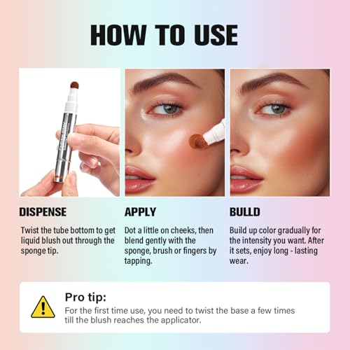 Liquid Blush for cheeks, High Pigment Buildable Long Lasting Blush Cream for radiant flushed cheeks, Natural Dewy Finish (#5 Warm brick, 1 PC) - color: #5 Warm brick