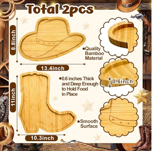 Western Birthday Party Decorations Wooden Hat Boot Charcuterie Boards Trays - color: Wooden Hat Boot