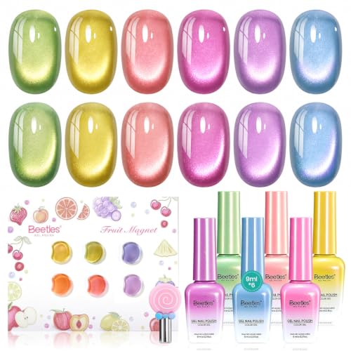 Beetles Fruit Magnet Cat Eye Gel Nail Polish Set, 6 Colors Glass Cat Eye - color: A - Pink Red Green | Silent Meditation