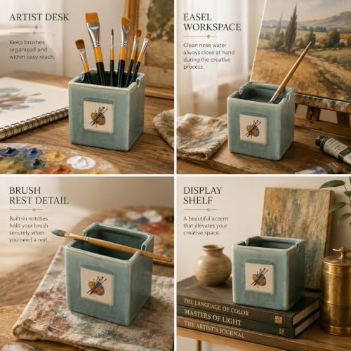GUTE Painters Artist Cup, Paint Brush Holder & Cleaner 3.5" H 3" W - Gift Paint Mixing Cup, Elegant (Green) - style: Green Cup