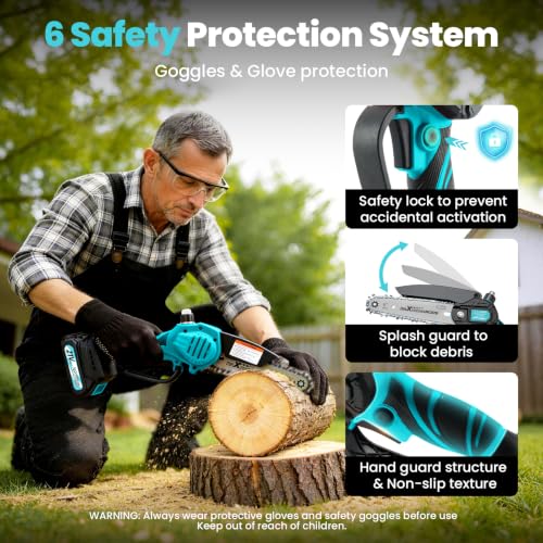 maXpeedingrods Mini Chainsaw Cordless, 6 inch Small Chainsaw Electric Saw - color: Blue 2 Batteries