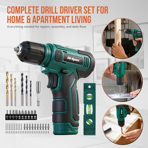 Hi-Spec 8V USB Power Drill Driver Bit Set with Hanging Kit for DIY, Green - color: Green
