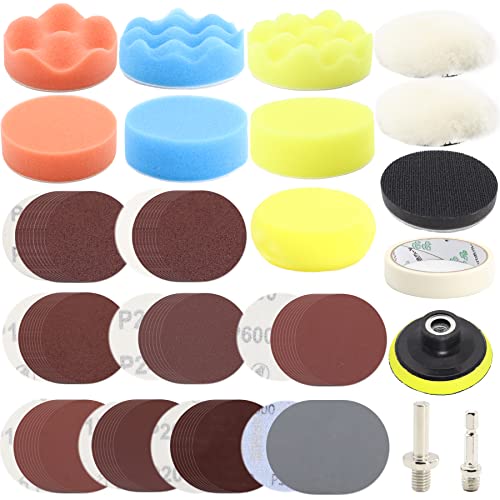 104PCS Car Headlight Restoration Kit - 3Inch Sanding Discs, Wool & Sponge Buffing Pads, Interface Pad for Car Washing, Cleaning, Waxing - style: 3inch-104pcs