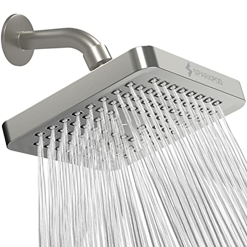 SparkPod Rain Shower Head, 6 Inch Square, Elegant Brushed Nickel Finish - color: Elegant Brushed Nickel, style: 6 Inch Square
