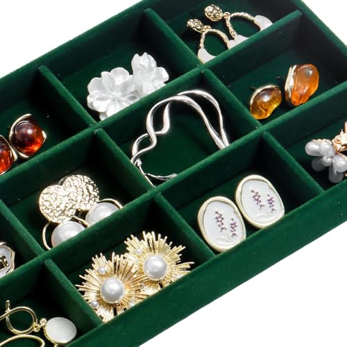 SPAKOWN Jewelry Organizer for Drawer Velvet Jewelry Tray - Set of 9 Green - color: Green