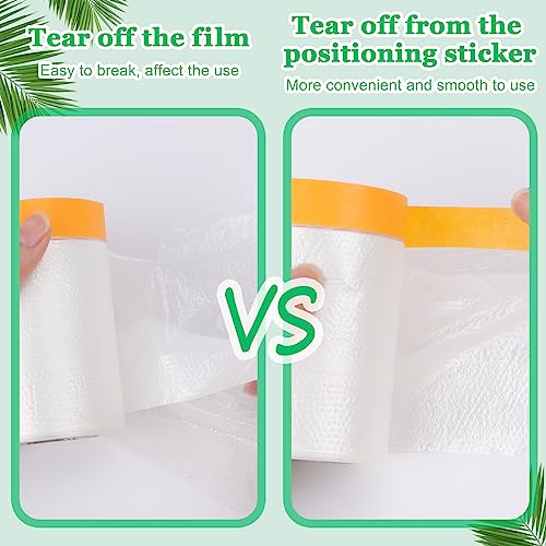4 Rolls Pre-Taped Painting Masking Film, 3 Sizes