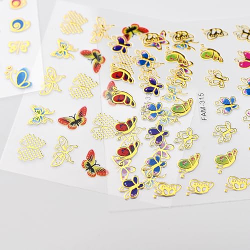 30 Sheets Butterfly Nail Stickers for Nail Art,3D Self-Adhesive Nail Decals - color: Butterfly Gold