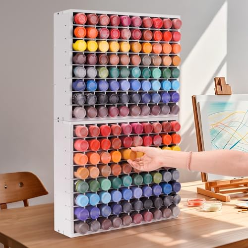 Krafetto 2 Pack 80-Grid Paint Organizer for 2 Oz Bottles, Wall Mount - color: 2pc white paint rack