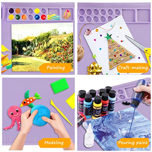 SHNOKER Silicone Craft Mat 21.7"x17.7" Super Large Silicone Painting Mat with 1 Magnetic Cup and Color Palette for Kids and Artist (Purple) - color: Purple