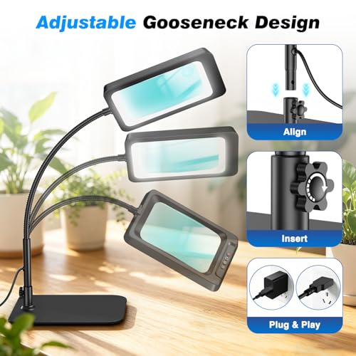 MoKo 10X Magnifying Glass with Light and Stand, Extra Large Lens