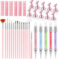 Nail Art Tools,Nail Art Brush,2 sets Nail Stand,5 PCS Dual Tipped Nail Dotting Tool and Sculpture Pen, Acrylic Silicone Nail Pen, Nail Design Tools - color: D2#Pink Style 4