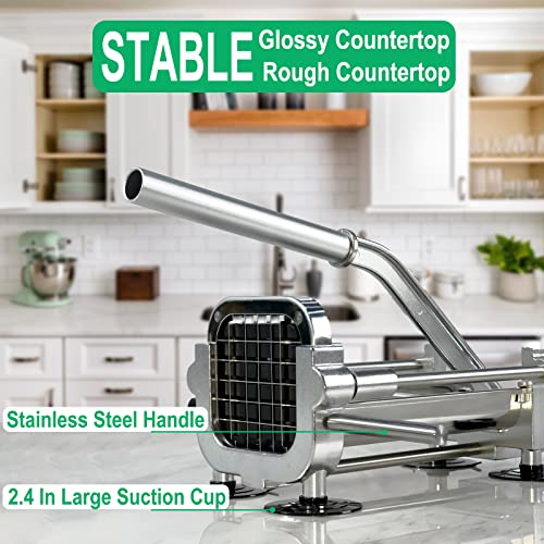 French Fry Cutter with Apple Slicer, Heavy Duty Stainless Steel Potato Cutter for Fries, Sweet Potato, Carrot, Cucumber, Lemon, Pear. 1/2” & 3/8” & 1/4” Cutter + 12-Grid Fruit Slicer. - size: 3 + 1 Slicer Cutter