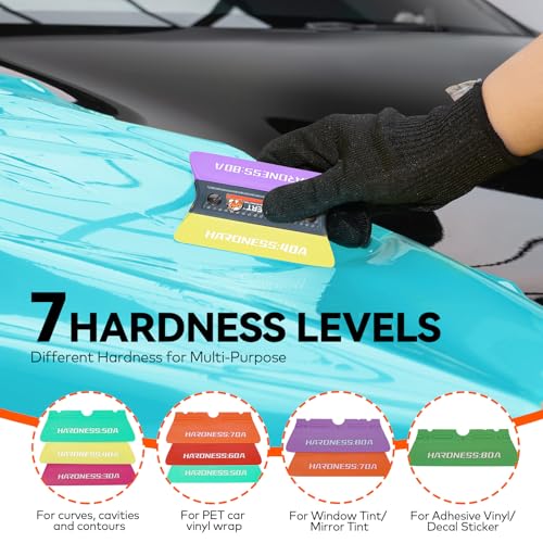 WRAPXPERT Vinyl Wrap Squeegee Vinyl Wrap Tools Felt Squeegee for Car Wrap Magnet Tint Squeegee, 7 Hardness Removable Dual-Side Vinyl Wrapping Kits Window Tint Tools Decal Smoothing Scraper