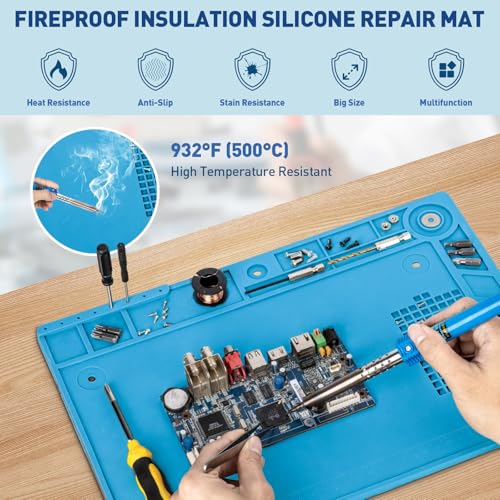 Helping Hands Soldering Station, 10X 30X Magnifying Glass with Light - color: Blue, size: 10.65×15.4-Inch(30X&10X)