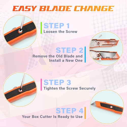 4Pack Box Cutter Retractable, Utility Knife with Extra 10 Blades