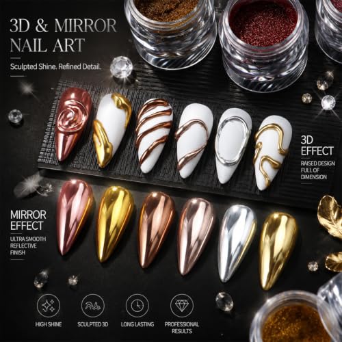 6 Jars Magic Mirror Chrome Nail Powder Silver Gold Chrome Powder for Nails