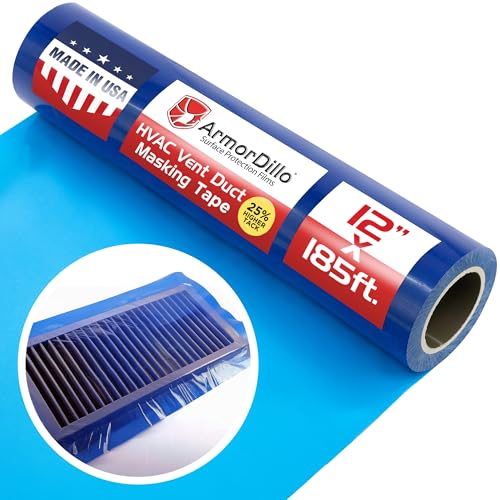 ArmorDillo High-Tack Adhesive HVAC Vent Sealing and Masking Tape. 25% HigherTack Vent Film 12” x 185 Blue Color - size: 12” x 185' High-Tack Adhesive