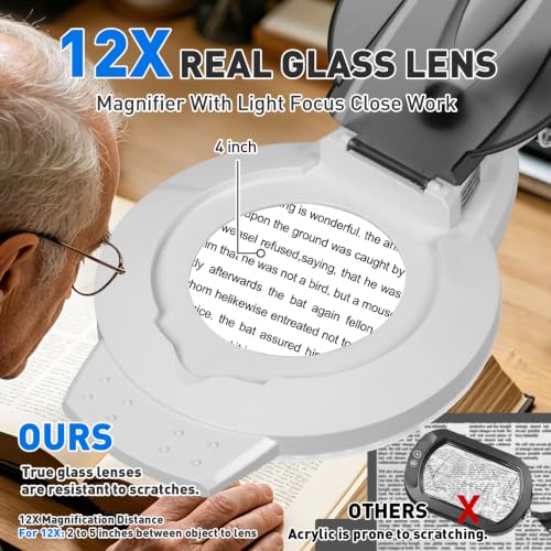 KIRKAS LED Magnifying Lamp with Clamp, 2,200 Lumens Dimmable 28in 12X - color: White 28in