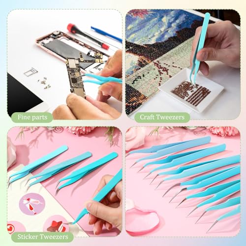 Honoson 9 Pcs Curved Pointed Craft Tweezers Precision Tweezer,Blue - color: Blue