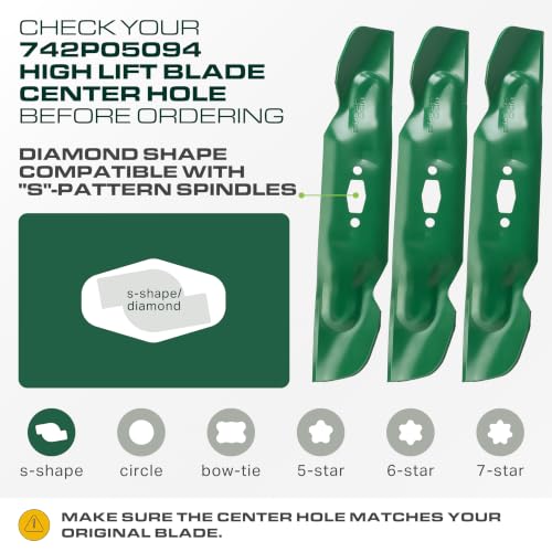 UDC Parts 742P05094 Cub Cadet 50 Inch Mower Blades Replacement, ZT1 ZT2 50 - size: 17 9⁄32 - Diamond (S-pattern) Center Hole