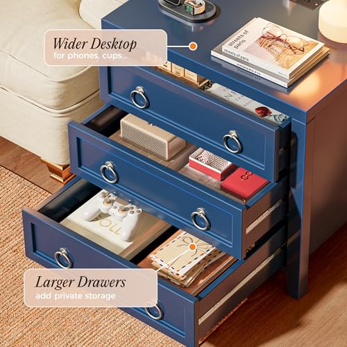 Huuger Paint Night Stand with Charger Station, 3 Drawer Nightstand Set of 2 - color: Blue