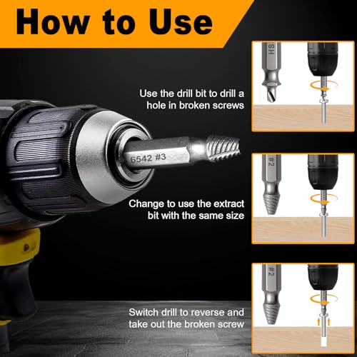 9PCS Damaged Screw Extractor Set, Hardness 65HRC, Upgraded Model HSS 6542, Removal Tool and 3 PCS Twist Drill Bit, General Bit Set Double Ended for Damaged Broken Stripped Screws - style: 9PCS