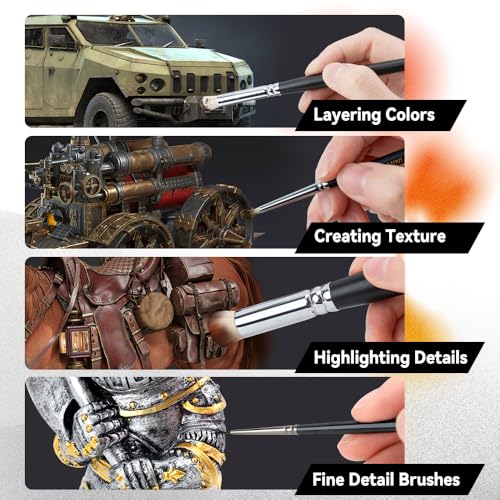 Transon 8pcs Miniature Painting Dry Brush Set with 5 Drybrushes and 3 Small Detail Brushes for Model Making and Miniature Model Painting - size: 8 PCS Dry Brush