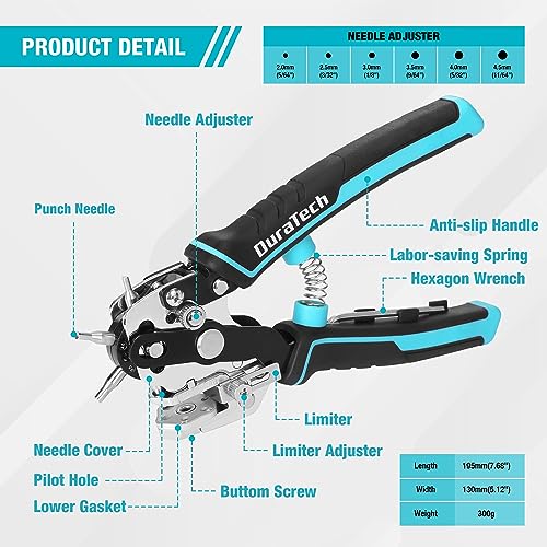 DURATECH Leather Hole Punch, Heavy Duty 6-Hole Punch Plier Tool