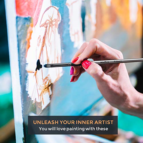 Nicpro 10 PCS Filbert Paint Brush Set for Acrylic, Watercolor, Oil, Gouache - size: 10PCS - Filbert