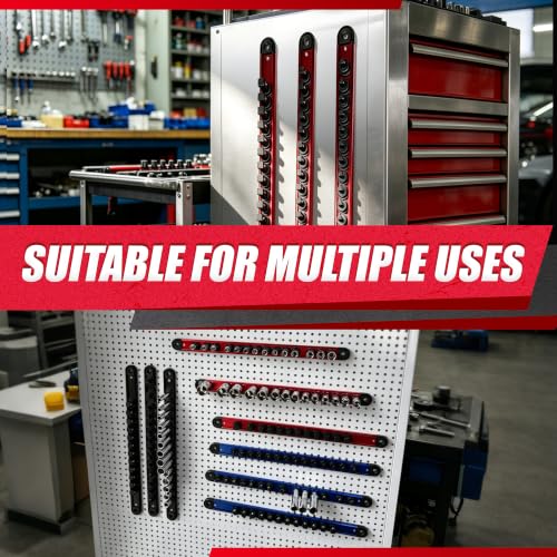 EACELIY 9PCS 1/4, 3/8, 1/2 Magnetic Socket Holder Organizer Set,ABS Tools-Socket Holder,Tool Box Drawer, Tool Cart, Garage Organization,Hold 120 PCS Size Sockets - size: 1/4, 3/8, 1/2 inch