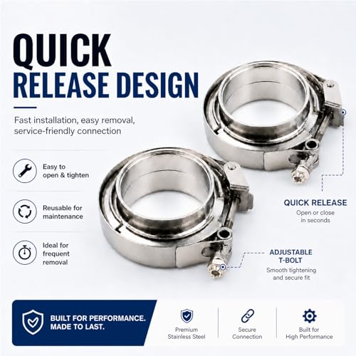 ROADFORMER 5 inch V Band Clamp with Flanges, Quick Release, 2 Pack - size: 5 inch