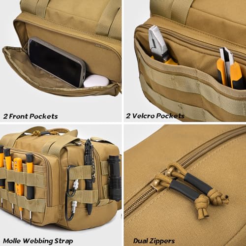 MOZETO 12 inch Tool Bag, Water-Resistant Small Tactical Tool Bag, Durable Handle Tool Bags for Men with Shoulder Strap (Brown) - color: Brown