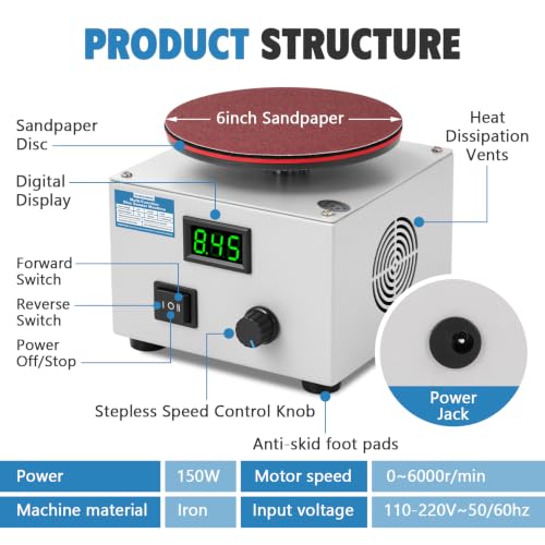 MXBAOHENG Mini Bench Disc Sander 6" Sanding Disc Machine w/ 40 Sandpapers - size: 6 Inch Disc Sander